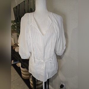 Massimo Dutti White Blouse with Lace Details